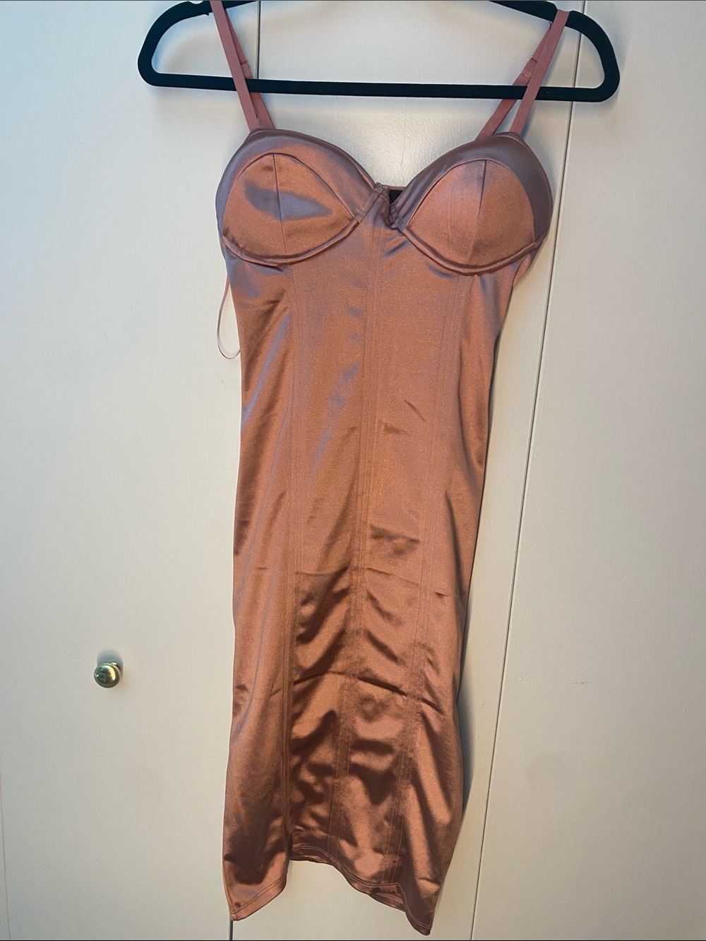 3/$20 Revamped Rose Gold Satin Midi Slip Dress